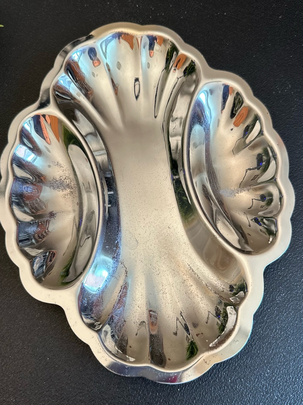 Silver coated Scalloped Three-Compartment Server.